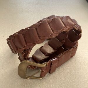 Women’s Genuine Leather Belt Brown Woven Bohemian casual distressed Size M